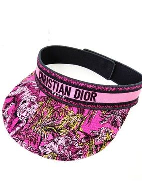 Christian Dior Embroidered Floral Visor Hat Black Logo Band Made in Italy